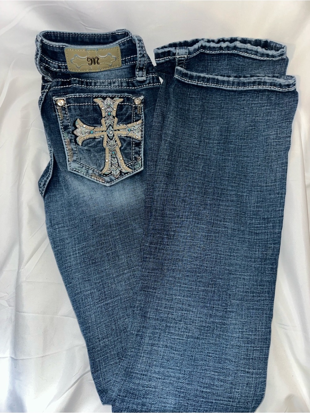 Miss Me Size 25 Cross Rhinestone Embellished Bootcut Jeans Y2K Western